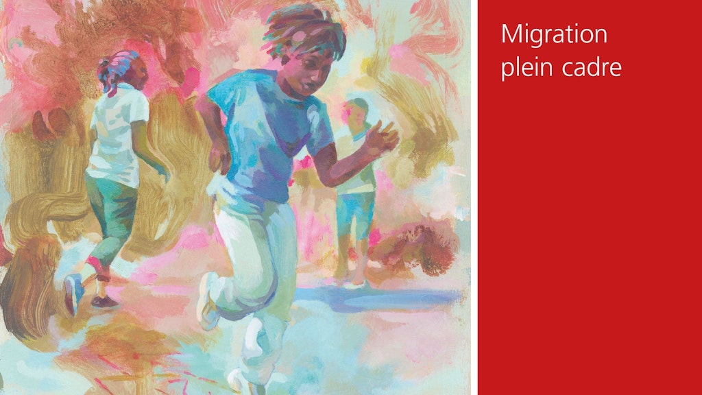 Page de couverture du rapport annuel 2024 : sur une illustration de l'artiste Andreas Gefe, un enfant joue à la marelle.